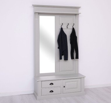 Garderobe mit Spiegel einer Tür und 2 Schubladen 121x210x41 cm Kiefernholz massiv