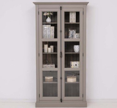 Landhaus Vitrine Anthrazit Grau 110x210x40 cm Kiefernholz massiv