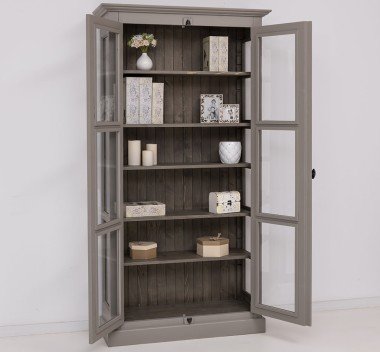 Landhaus Vitrine Anthrazit Grau 110x210x40 cm Kiefernholz massiv