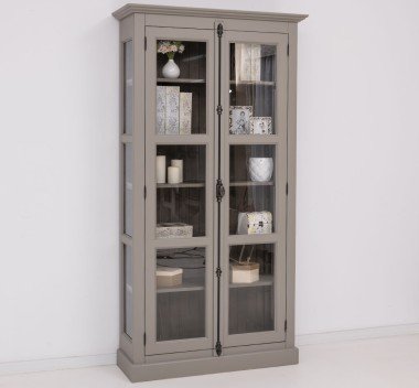 Landhaus Vitrine Anthrazit Grau 110x210x40 cm Kiefernholz massiv
