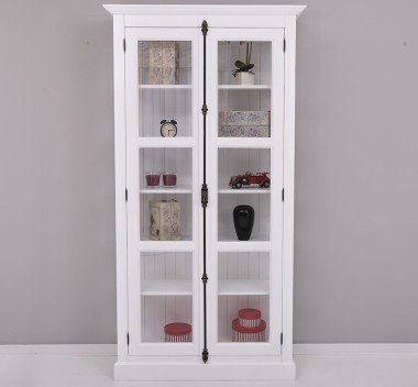 Landhausmöbel Vitrine Weiß 110x210x40 cm Kiefernholz massiv