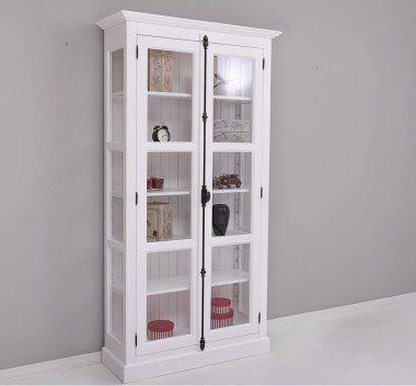 Landhausmöbel Vitrine Weiß 110x210x40 cm Kiefernholz massiv