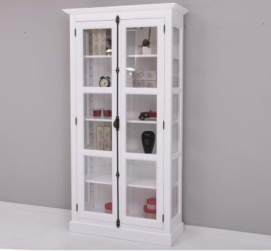 Landhausmöbel Vitrine Weiß 110x210x40 cm Kiefernholz massiv