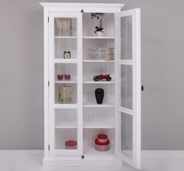 Landhausmöbel Vitrine Weiß 110x210x40 cm Kiefernholz massiv
