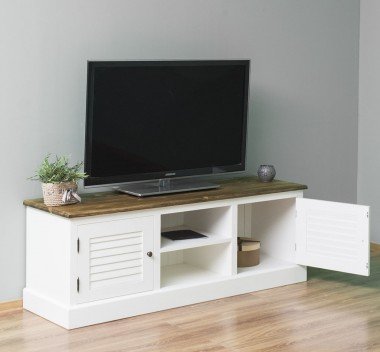 Landhaus Lowboard Weiß Kiefernholz Massiv 160x56x46 cm