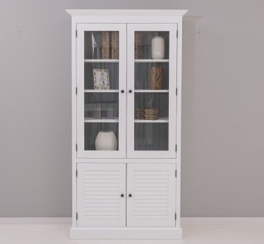 Landhaus Schrank Vitrine Weiß 110x210x39 cm Kiefernholz massiv