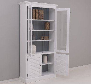 Landhaus Schrank Vitrine Weiß 110x210x39 cm Kiefernholz massiv