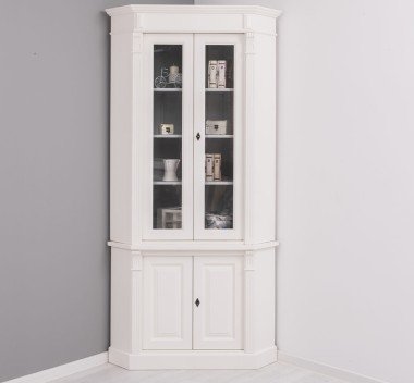 Landhausstil Eckvitrine Weiß 114x228x52 cm Kiefernholz massiv