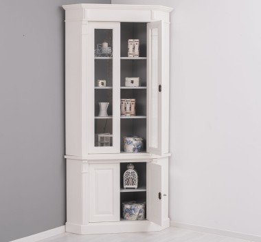 Landhausstil Eckvitrine Weiß 114x228x52 cm Kiefernholz massiv
