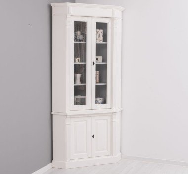 Landhausstil Eckvitrine Weiß 114x228x52 cm Kiefernholz massiv