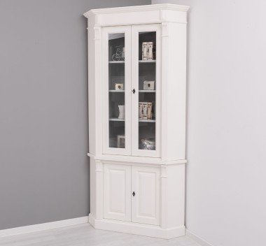 Landhausstil Eckvitrine Weiß 114x228x52 cm Kiefernholz massiv