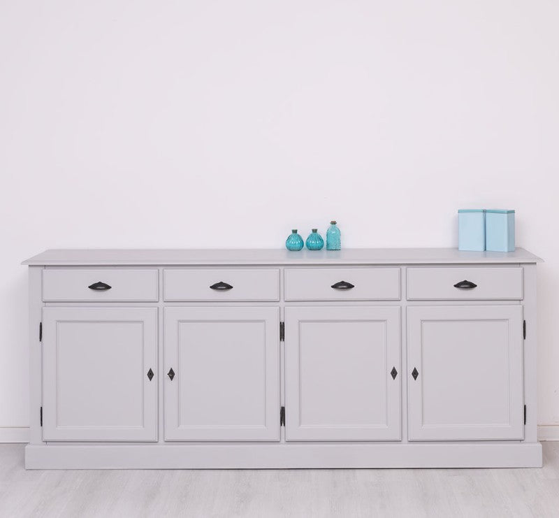 Sideboard Lichtgrau Landhausmöbel Kiefernholz Massiv 224x90x45 cm