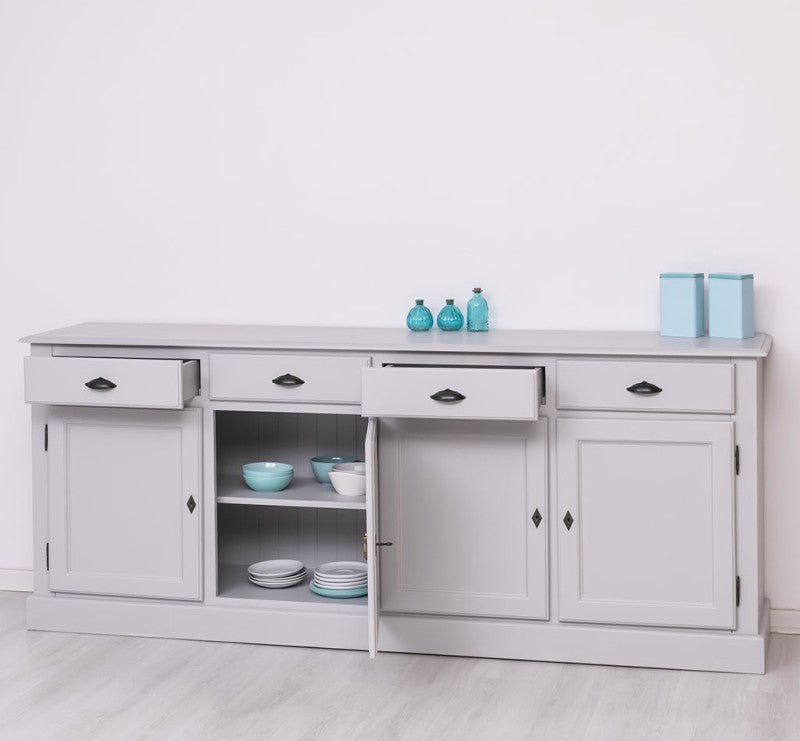 Sideboard Lichtgrau Landhausmöbel Kiefernholz Massiv 224x90x45 cm