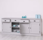 Sideboard Lichtgrau Landhausmöbel Kiefernholz Massiv 224x90x45 cm