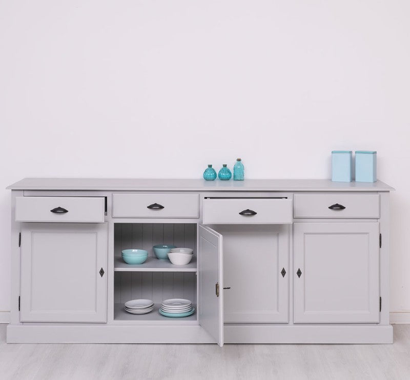 Sideboard Lichtgrau Landhausmöbel Kiefernholz Massiv 224x90x45 cm