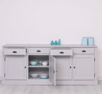 Sideboard Lichtgrau Landhausmöbel Kiefernholz Massiv 224x90x45 cm