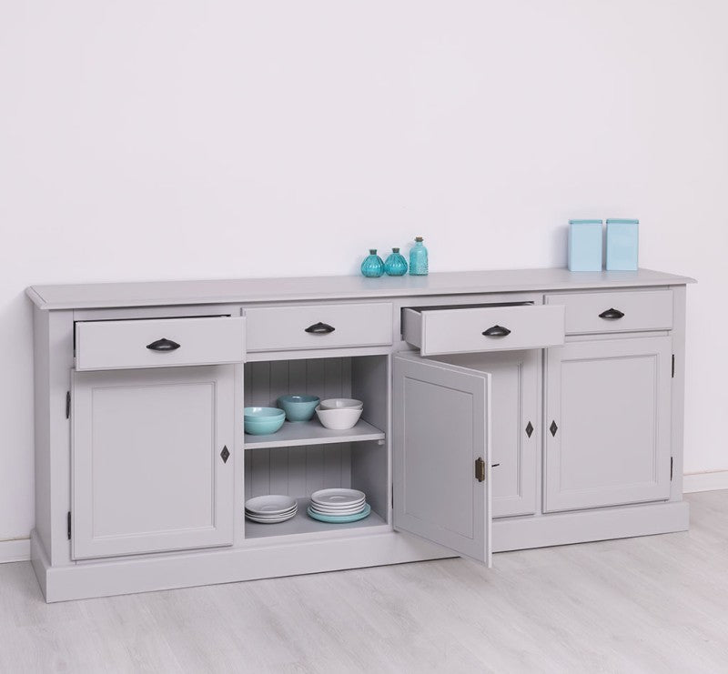 Sideboard Lichtgrau Landhausmöbel Kiefernholz Massiv 224x90x45 cm