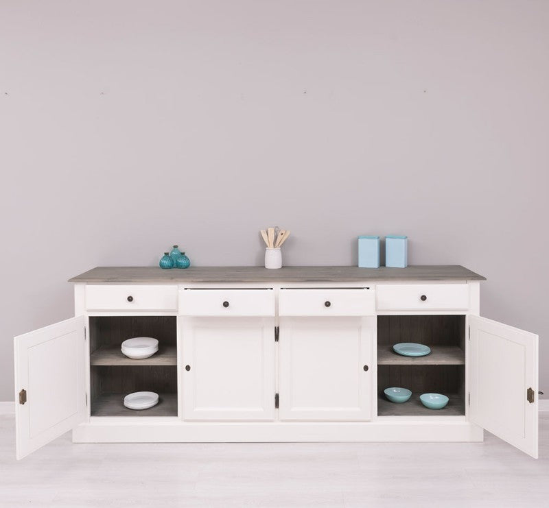 Sideboard Weiß Landhausmöbel Kiefernholz Massiv 224x90x45 cm