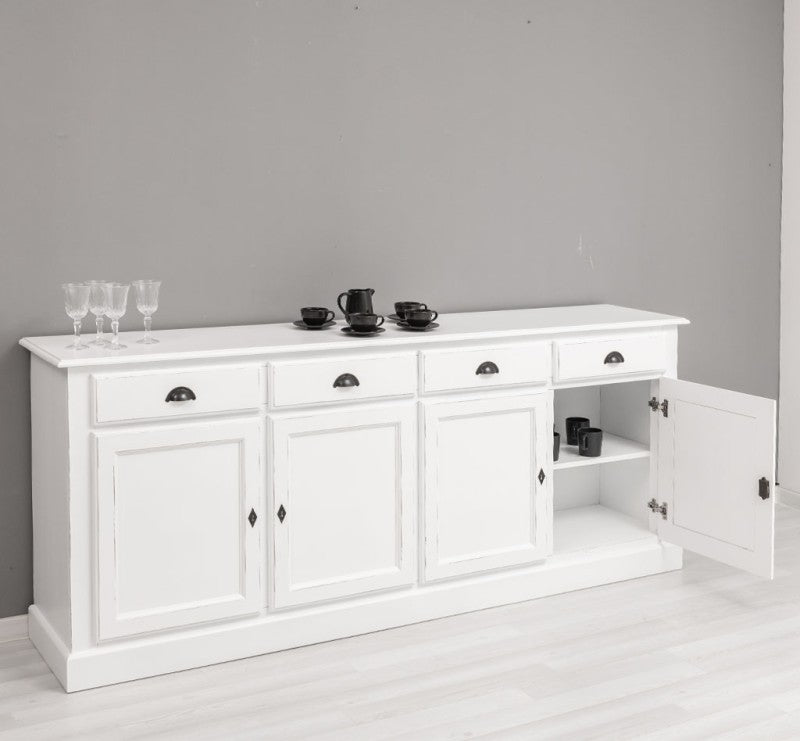Sideboard Altweiß Landhausmöbel Kiefernholz Massiv 224x90x45 cm