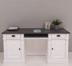 Schreibtisch 160x78x70 cm Weiß Braun massiv