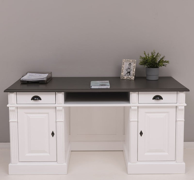 Schreibtisch 160x78x70 cm Weiß Braun massiv