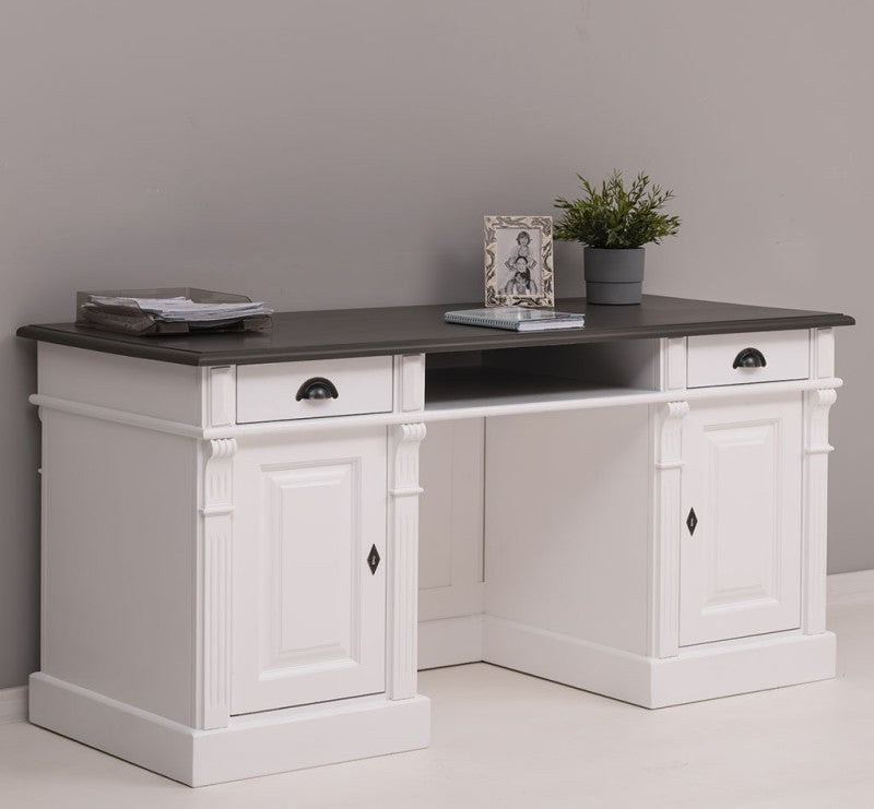 Schreibtisch 160x78x70 cm Weiß Braun massiv