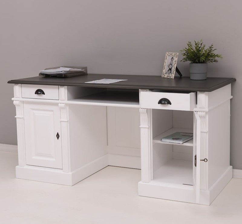 Schreibtisch 160x78x70 cm Weiß Braun massiv