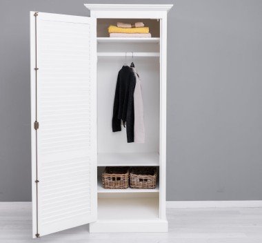 Landhausmöbel Kleiderschrank Weiß 76x200x59 cm Kiefernholz massiv