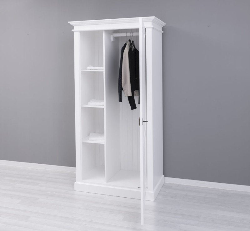 Landhaus Kleiderschrank Weiß 103x200x59 cm Kiefernholz massiv