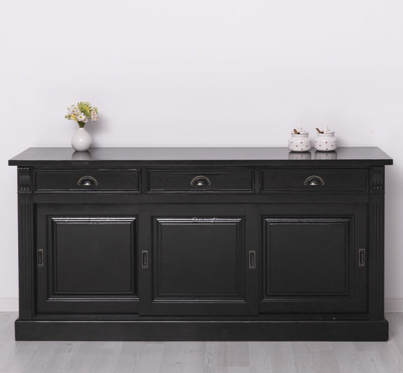 Sideboard Schwarz Landhausmöbel Kiefernholz Massiv 176x85x51 cm