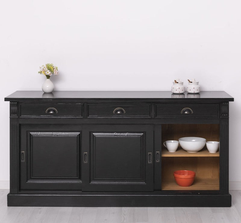 Sideboard Schwarz Landhausmöbel Kiefernholz Massiv 176x85x51 cm