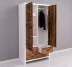 Landhaus Kleiderschrank Weiß und Natur 100x200x55 cm Kiefernholz massiv