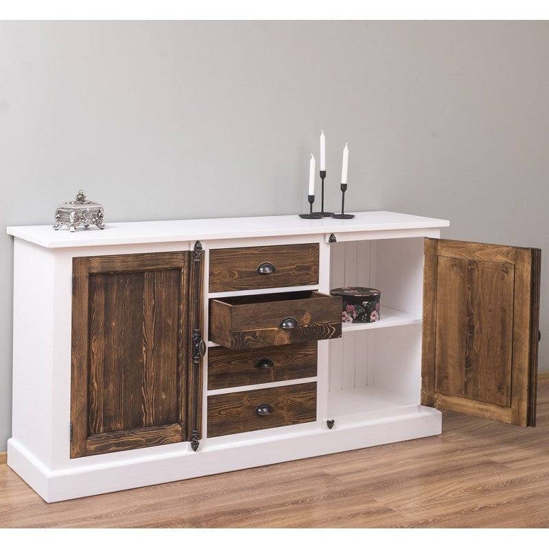 Kommode Weiß-Natur Kiefernholz Massiv 180x93x48cm