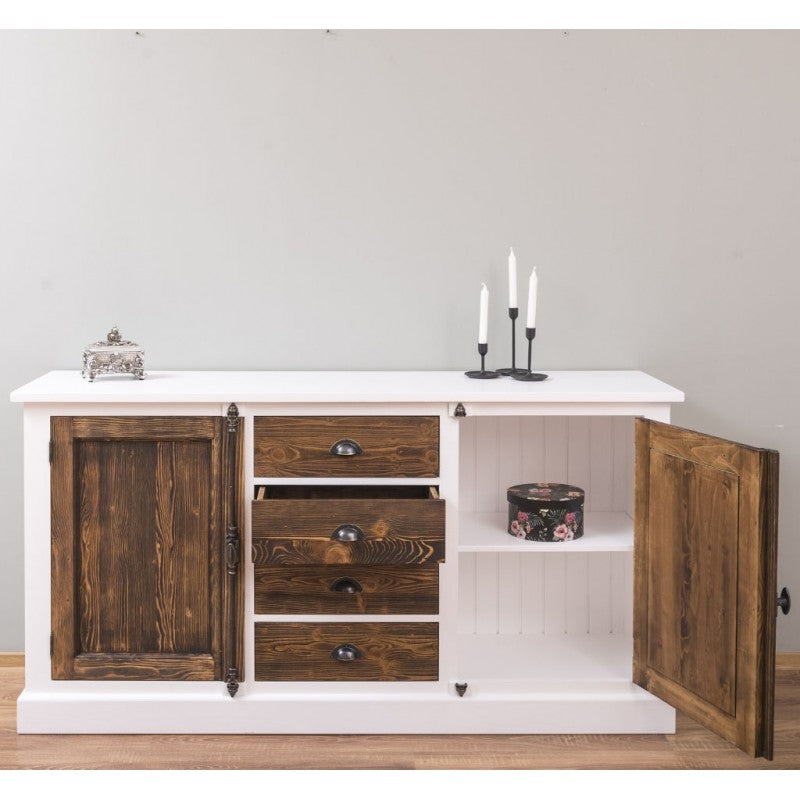 Kommode Weiß-Natur Kiefernholz Massiv 180x93x48cm